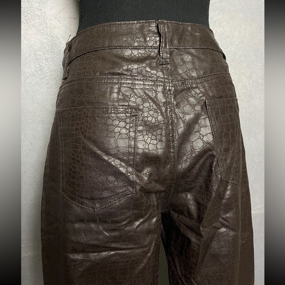 Brown faux leather crocodile print trouser size 2 - Picture 2 of 6
